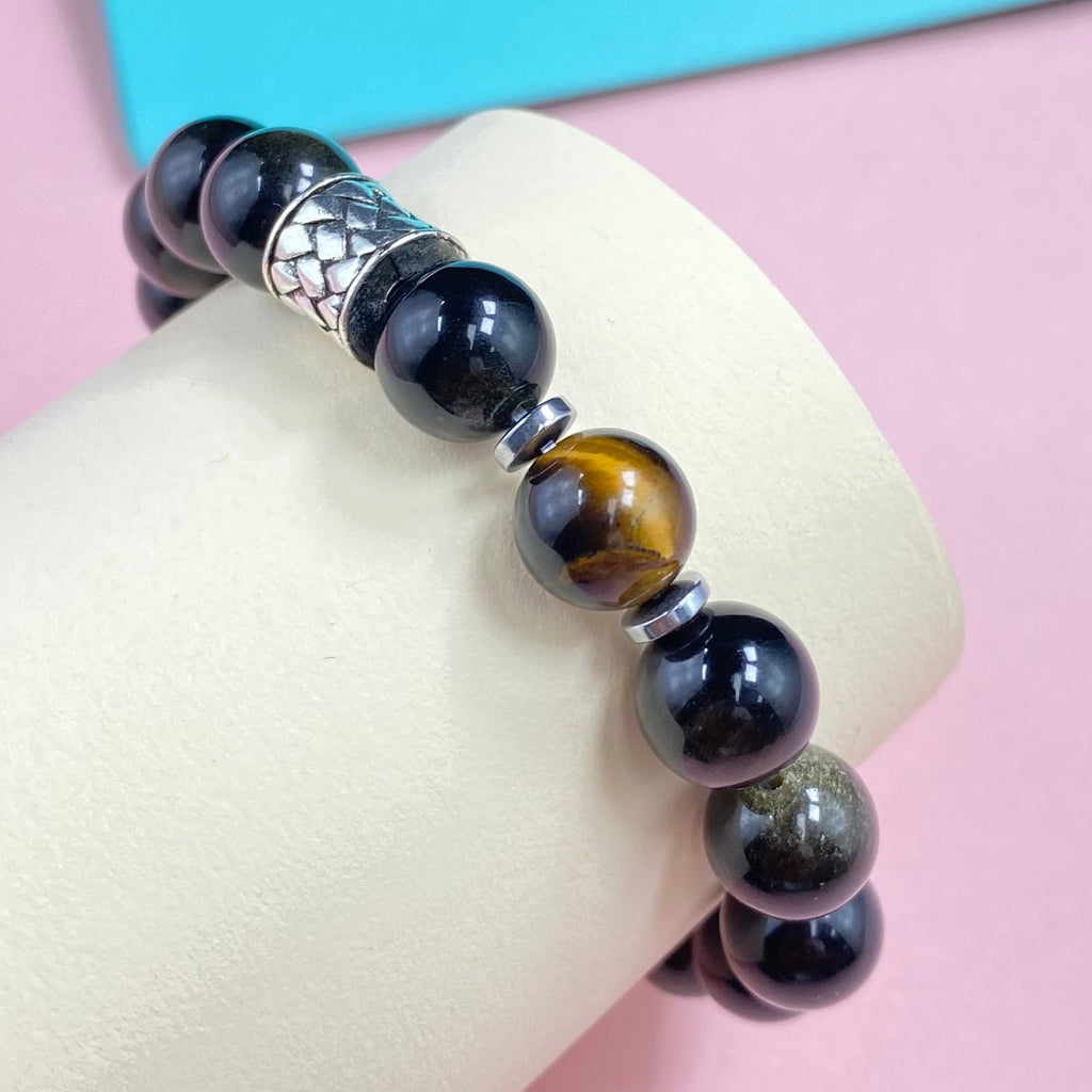 Tigers Eye with Obsidian for Protection and Apotropaic Crystal Bracelet