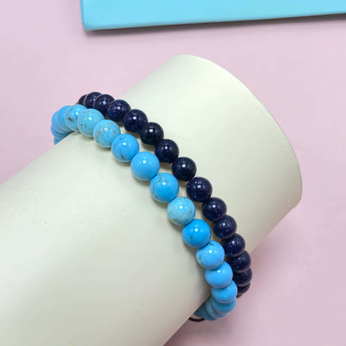 6mm Double Strand Turquoise Bracelet – Handmade Braided Rope Sleep Healing Crystal Jewelry, Adjustable Spiritual Gemstone Gift for Women
