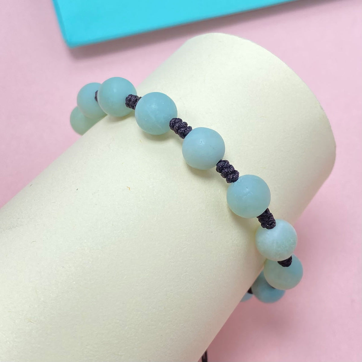8mm Natural Blue Amazonite Bracelet – Handmade Braided Rope Wellness Healing Crystal Jewelry, Adjustable Spiritual Gemstone Gift for Women