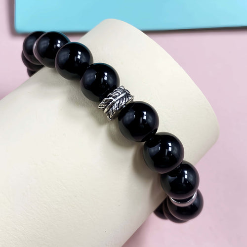 10mm Shiny Onyx Crystal Bracelet – Handmade Protection Healing Gemstone Bracelet, Beaded Stretch Spiritual Jewelry Gift for Women