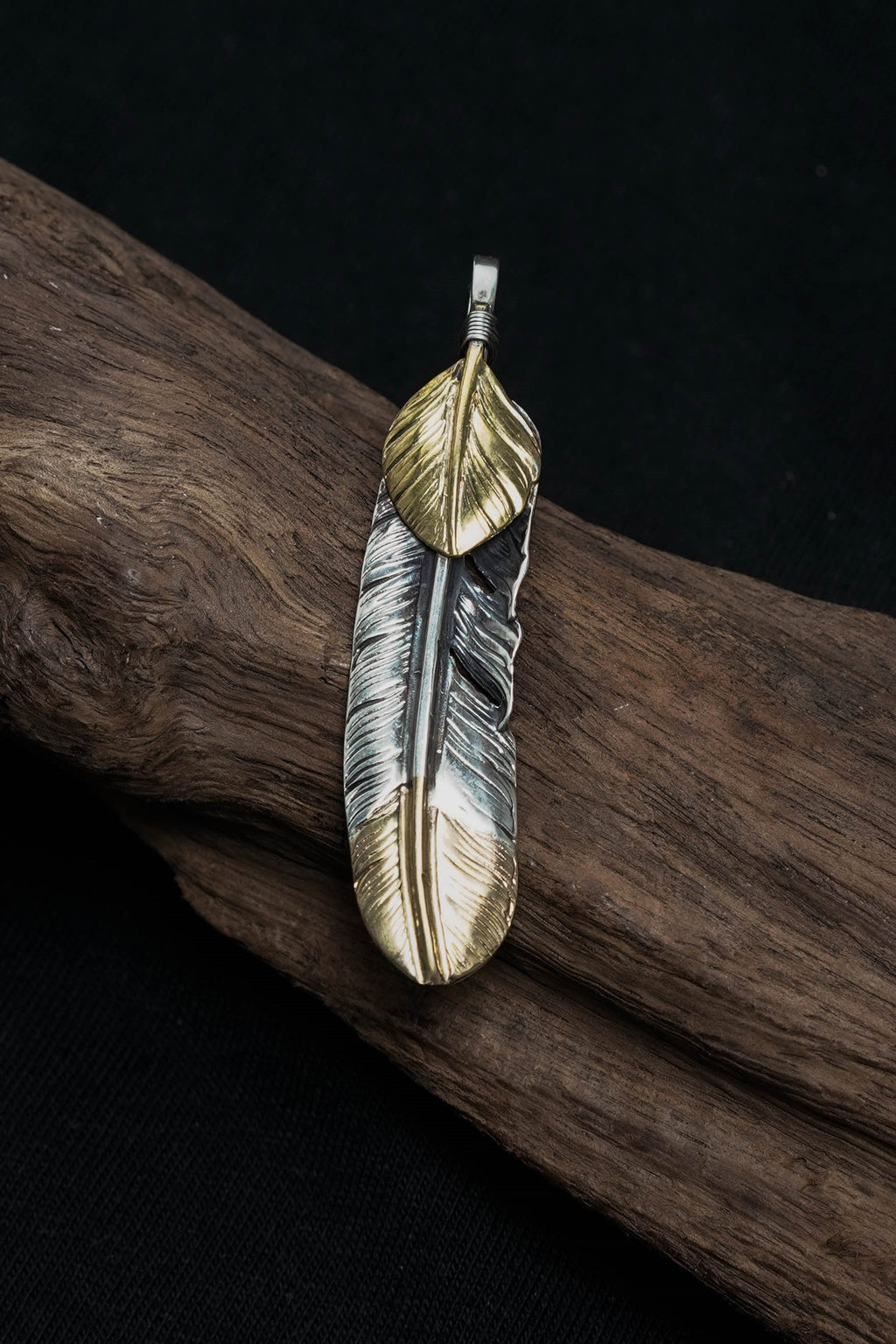 Left Feather Leaf Retro 925 Silver Pendant Takahashi Goro with Brass