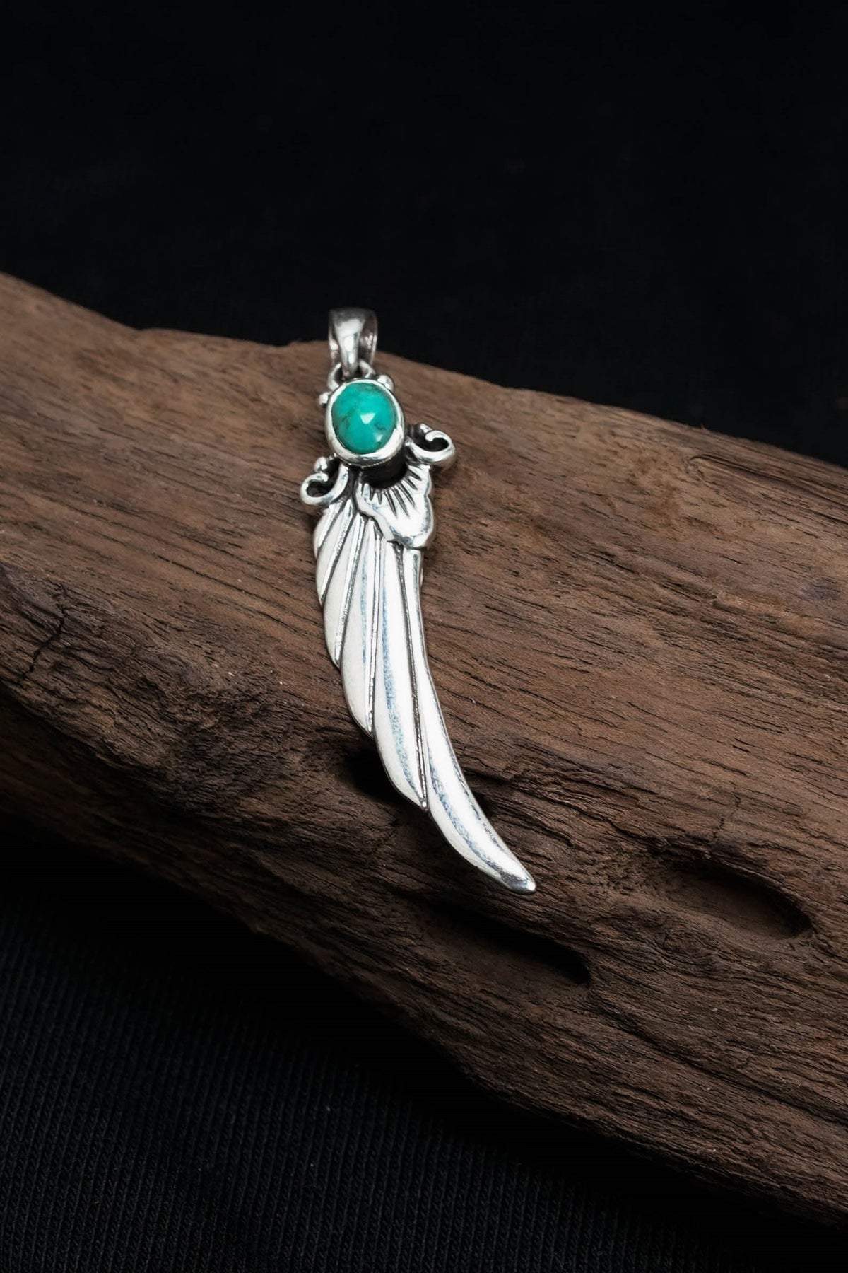 Long Feather Leaf Retro 925 Silver Pendant Takahashi Goro