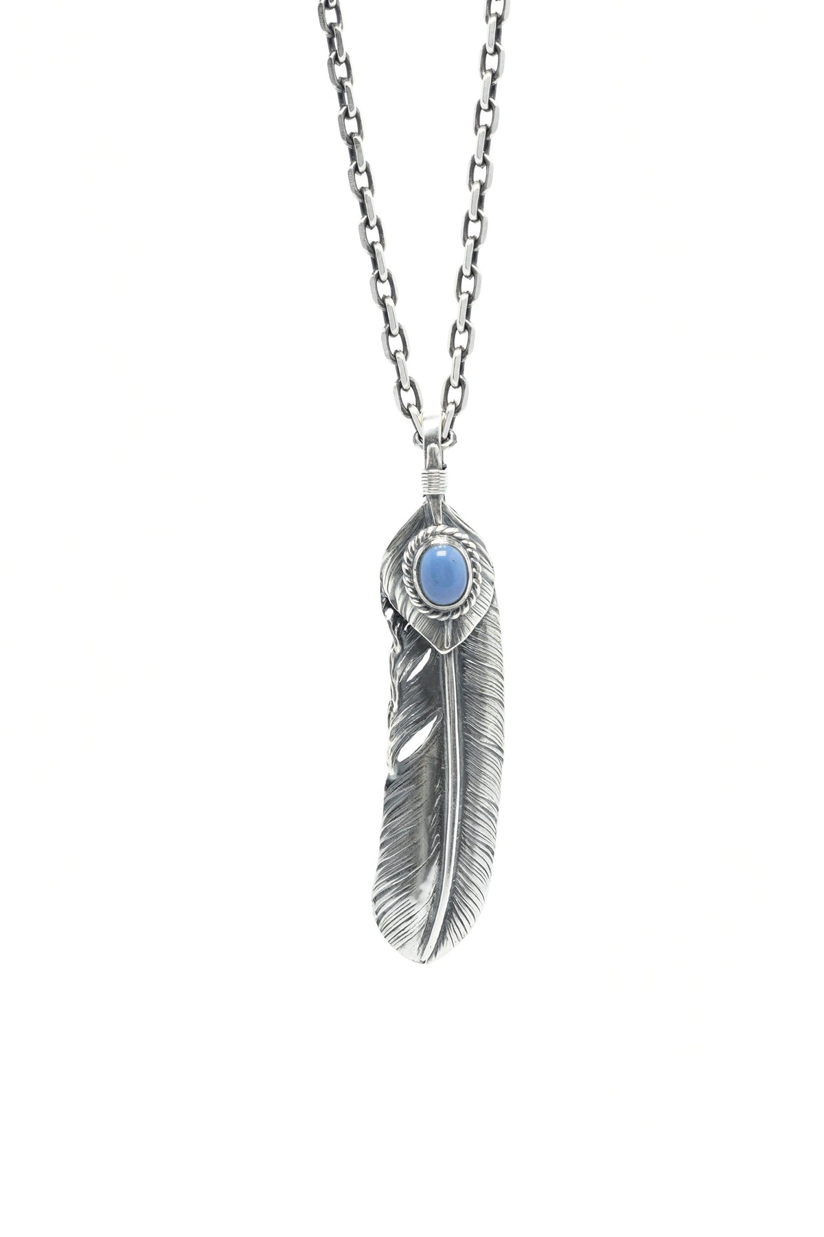 Right Feather Leaf Retro 925 Silver Goro Takahashi Pendant with Natural Turquoise