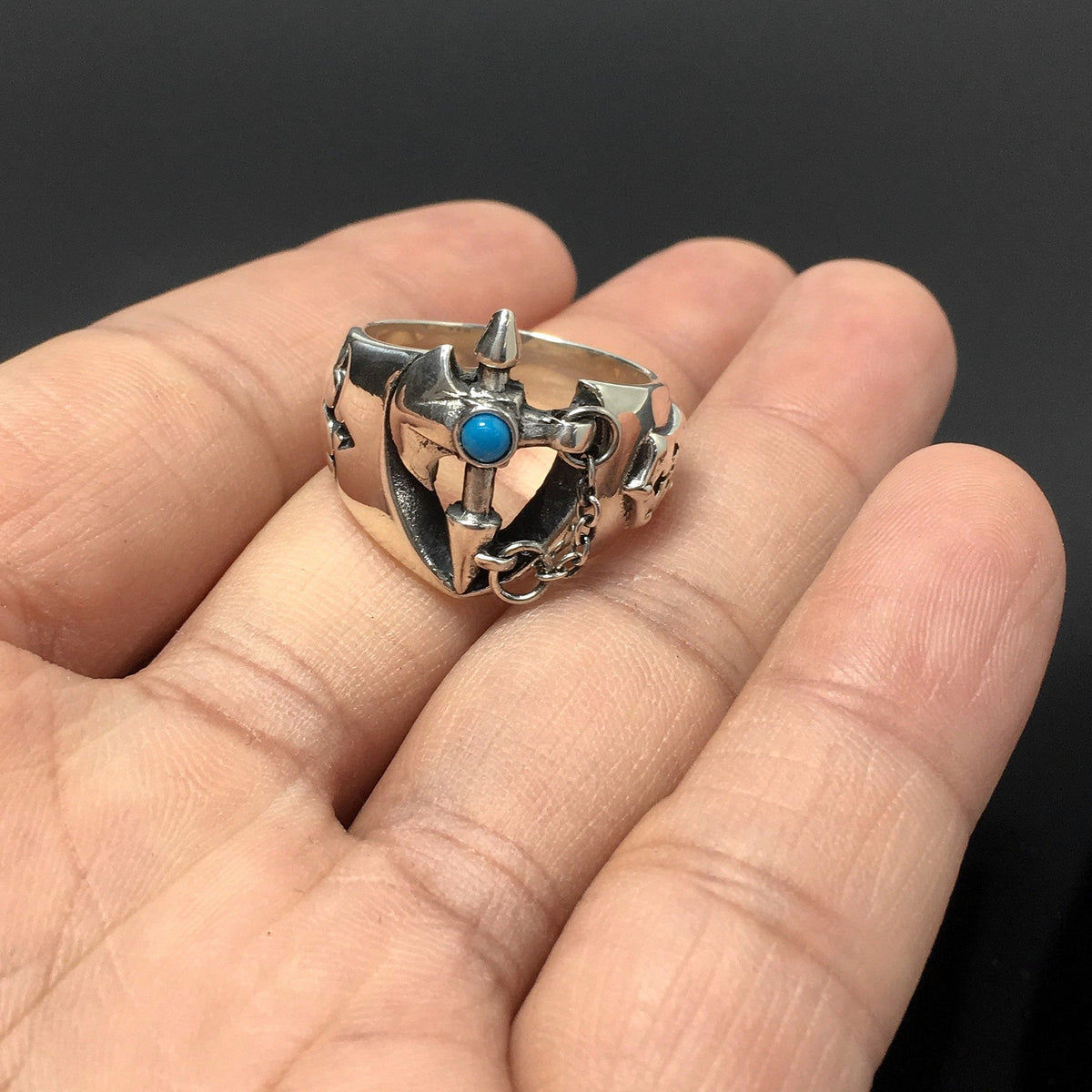 Vintage Sterling Silver Cross Turquoise Ring
