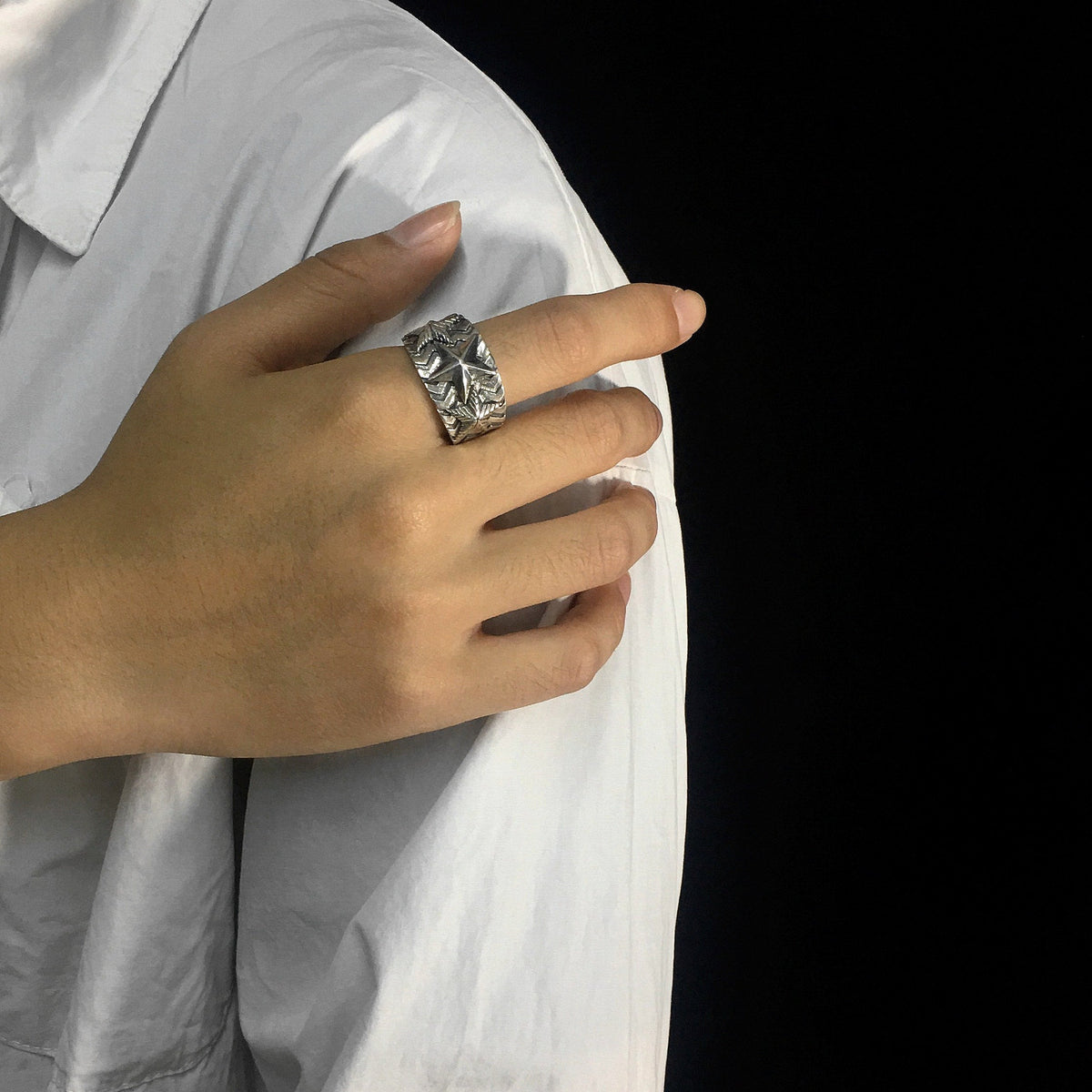 Fivepointed Star Sterling Silver Ring Female Men Fashion Hiphop Ring