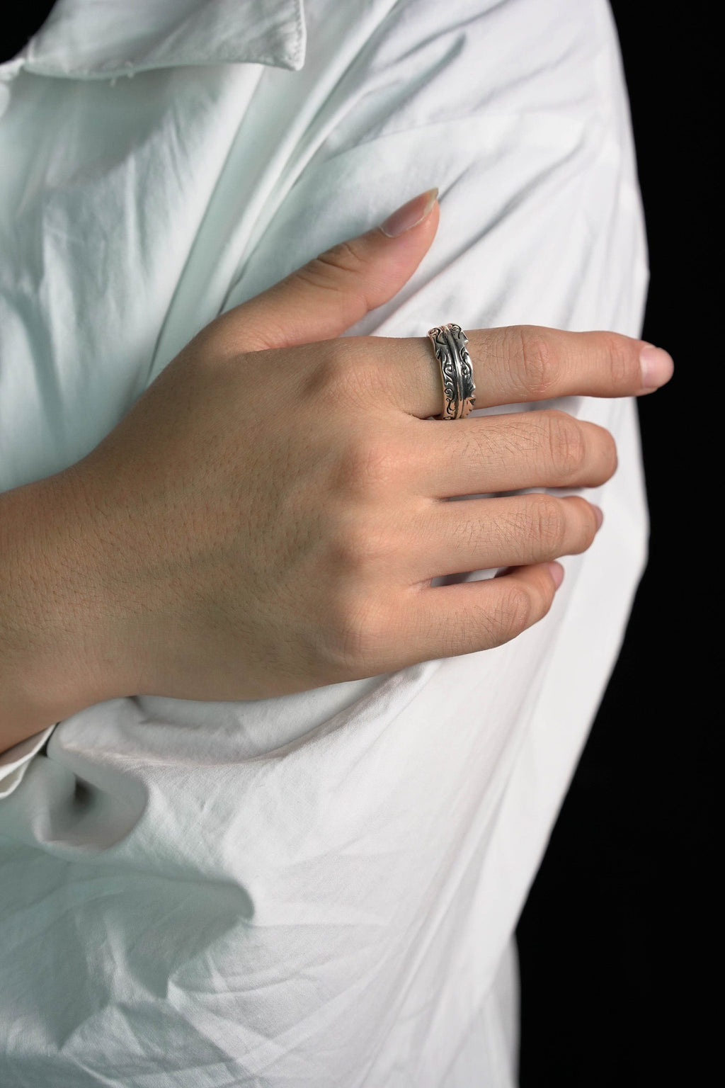 Retro 925 Sterling Silver Open Feather Ring
