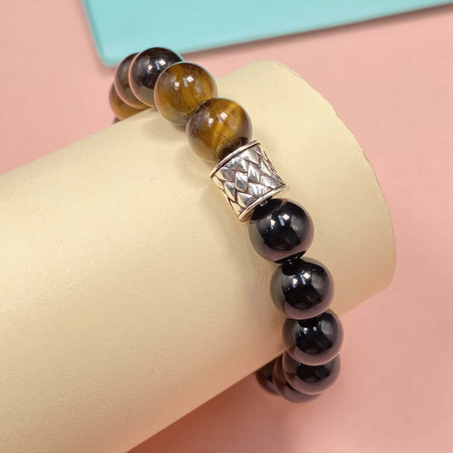 12mm Onyx Tiger's Eye Crystal Bracelet – Handmade Wealth & Career Healing Gemstone Bracelet, Beaded Stretch Spiritual Jewelry Gift for Women