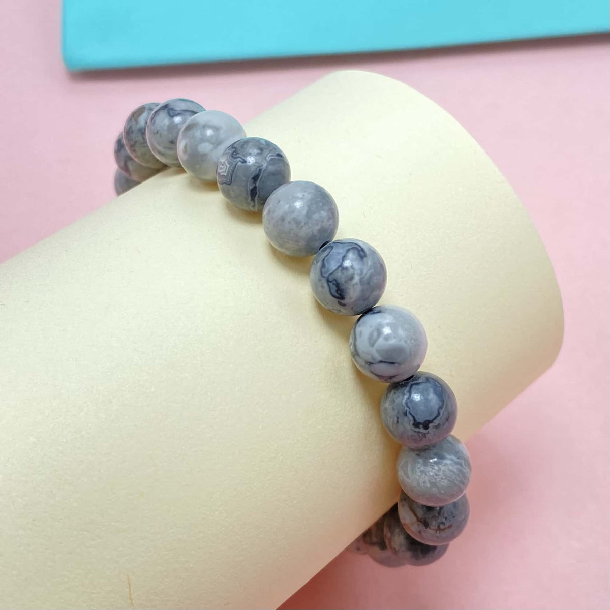 8mm Natural Map Stone Bracelet – Handmade Braided Rope Sleep Healing Crystal Jewelry, Adjustable Spiritual Gemstone Gift for Women