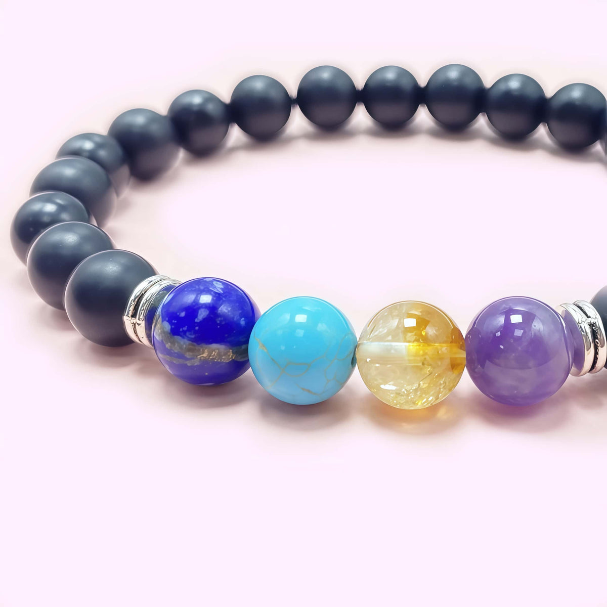 Natural Matte Onyx Seven Chakra Crystal Bracelet