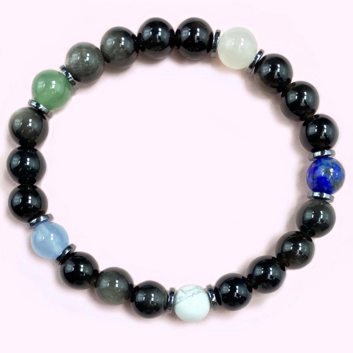 Silver Obsidian Chakra for Protection and Apotropaic Crystal Bracelet