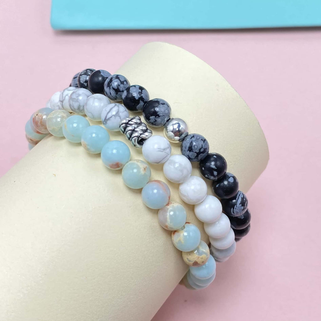 Triple Strand Howlite to Help Lower Stress & Anxiety Level Crystal Bracelet