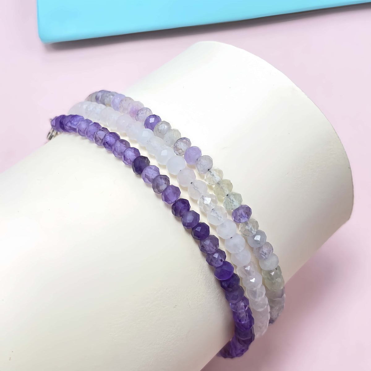 Faceted Triple Amethyst Crystal Bracelet for Love and Relationship