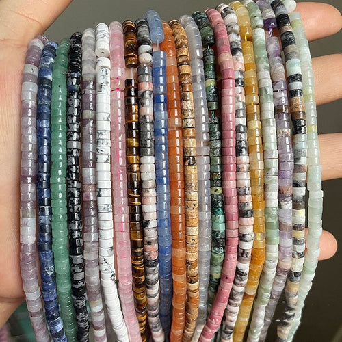 2x4mm Heishi Gemstone Beads – Natural Stone Disc Tyre Shape Loose Beads, 15 Inch Strand for DIY Jewelry Making
