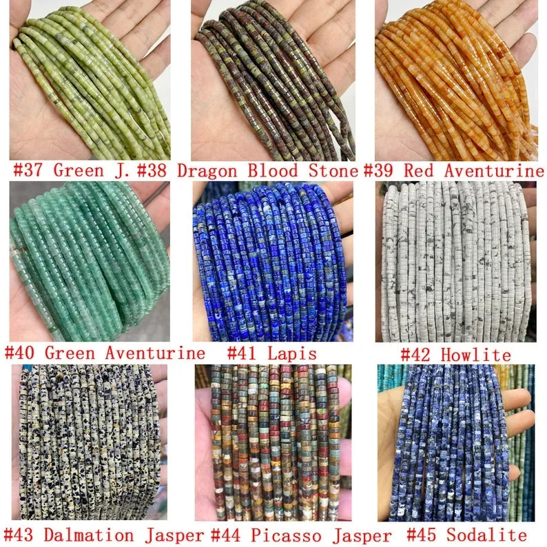 2x4mm Natural Gemstone Heishi Beads Crystal Agate Stone Disc Tyre Shape Beads Strand AAA Quality Gemstone Loose Beads for DIY Jewelry Making