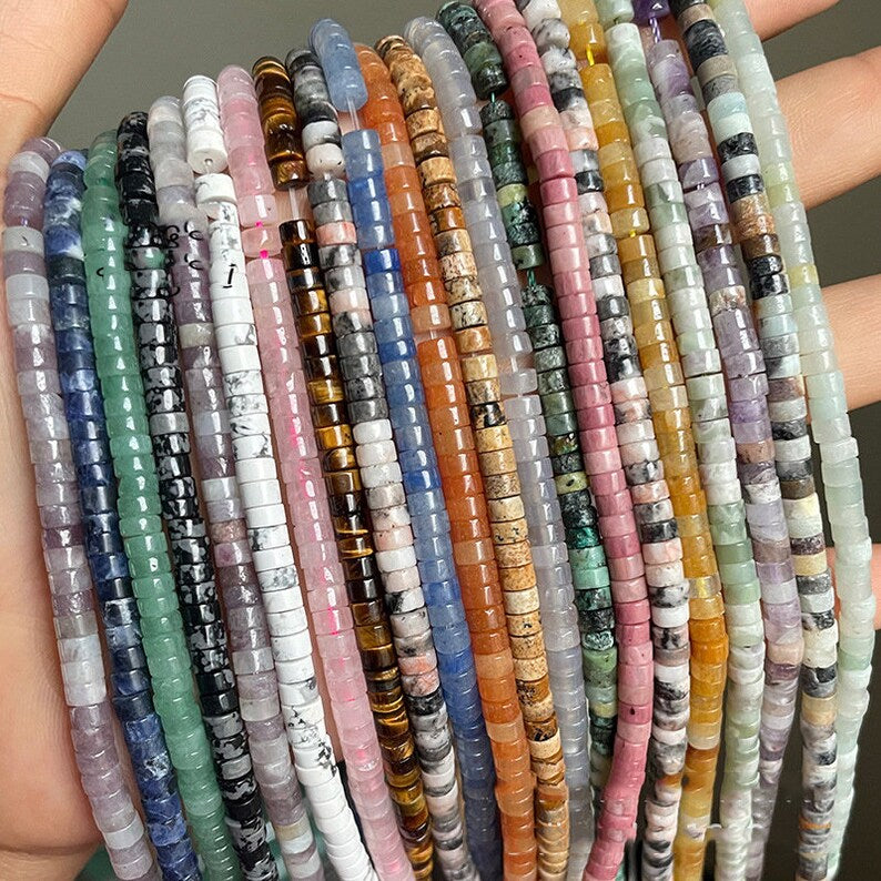 2x4mm Natural Gemstone Heishi Beads Crystal Agate Stone Disc Tyre Shape Beads Strand AAA Quality Gemstone Loose Beads for DIY Jewelry Making