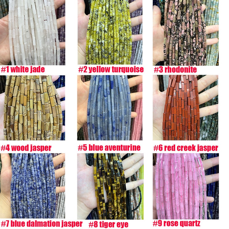 Natural Tube Pipe Shape Stone Beads Faceted Rectangle Gemstone Loose Spacer Energy Healing Stone for DIY Jewelry Making 4x13mm Square Tube
