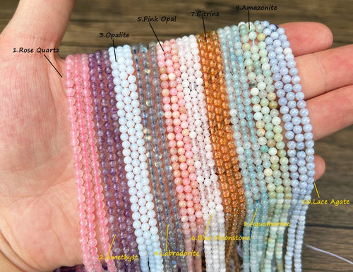 2mm 3mm 4mm Smooth Round Gemstone Beads – Natural Stone Loose Beads Strand for DIY Jewelry Making