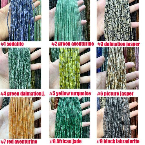 2x4mm Tube Gemstone Beads – Natural Stone Pipe Shape Loose Spacer Beads Strand for DIY Jewelry Making