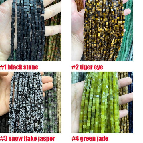 4x4mm Cube Gemstone Beads – Square Natural Stone Loose Beads Strand for DIY Bracelet Jewelry Making