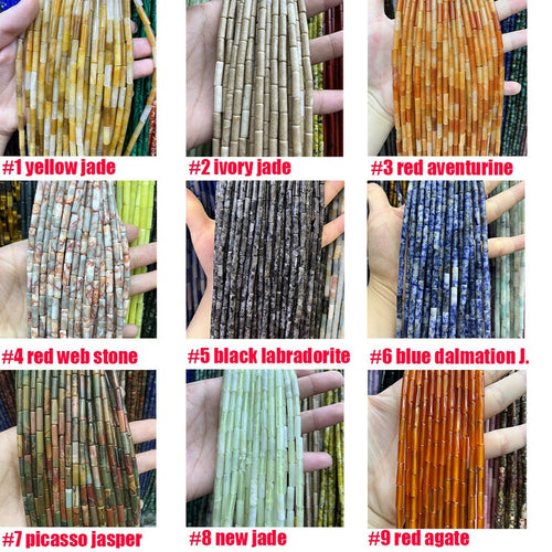 4x13mm Tube Gemstone Spacer Beads – Natural Stone Pipe Shape Loose Beads, 15 Inch Strand for DIY Jewelry Making