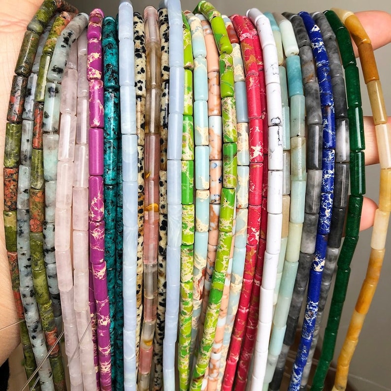 Natural Tube Pipe Shape Stone Beads Healing Energy Gemstone Loose Beads Stone Spacer Beads for DIY Jewelry Making 4x13mm Gemstone Round Tube