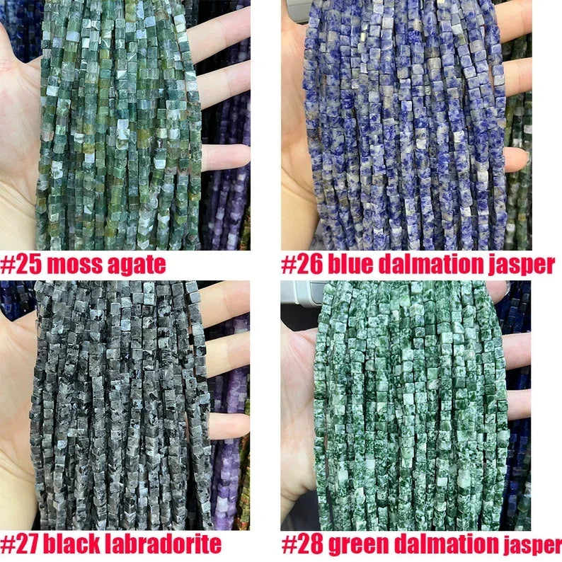 4x4MM Cube Square Gemstone Beads Energy Gemstone Square Shape Loose Bead for Bracelet Necklace DIY Jewelry Making Design 15-inch Full Strand