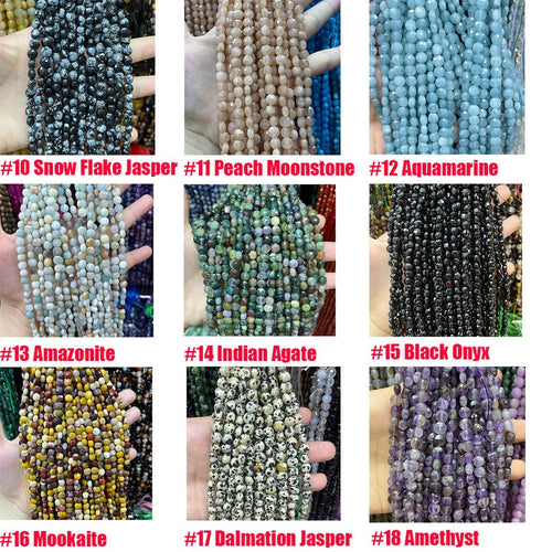 6mm Faceted Coin Gemstone Beads – Round Natural Stone Loose Beads Strand for DIY Jewelry Making