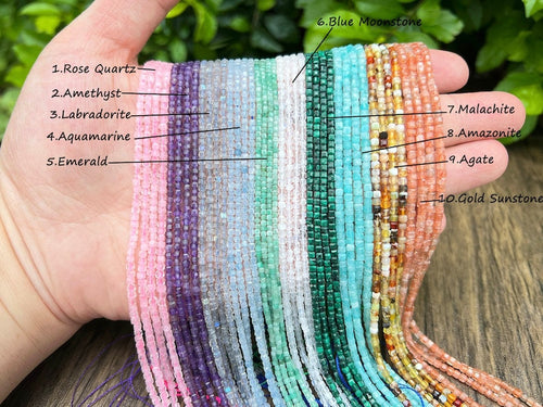 2.5mm Faceted Square Gemstone Beads – Natural Crystal Loose Beads, 15 Inch Full Strand for DIY Jewelry Making