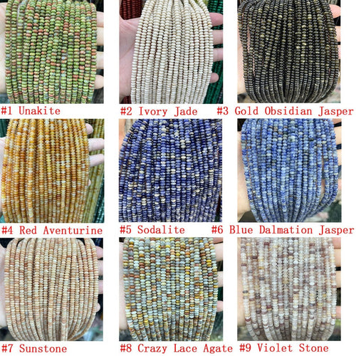 2x4mm Rondelle Gemstone Beads – Natural Crystal Agate Stone Loose Beads, Full Strand for DIY Jewelry Making