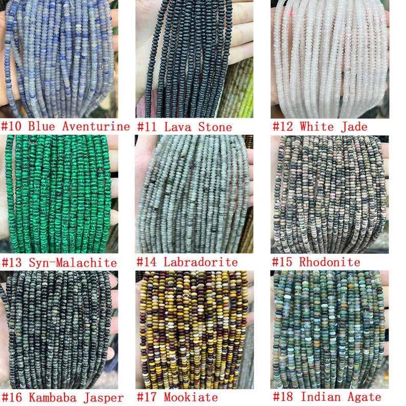 Natural 2*4mm Gemstone Rondelle Beads Crystal Agate Stone Rondelle Beads Highly Polished Rondelle Shape Loose Beads for DIY Jewelry Making