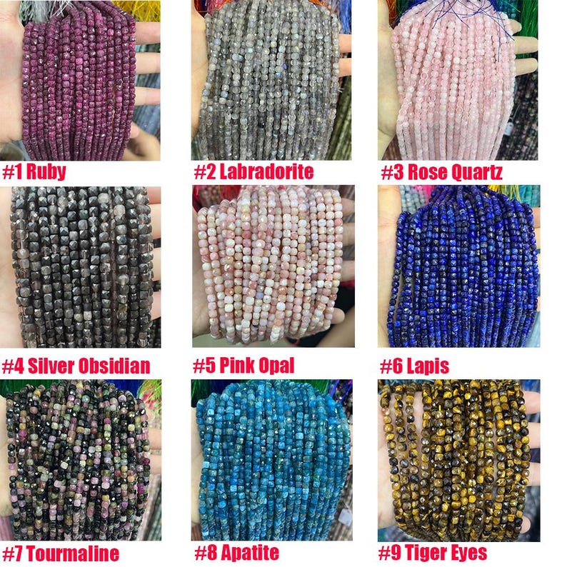 4-5MM Faceted Cube Square Stone Beads Energy Gemstone Cube Loose Beads for Bracelet Necklace DIY Jewelry Making Design 15-inch Full Strand