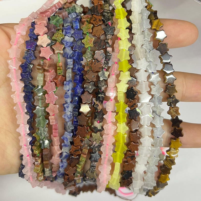 6mm Stone Star Beads Mini Crystal Star Beads Flat Star Shaped Gmestone Beads For Bracelet Necklace DIY Jewelry Making Carved Star Beads