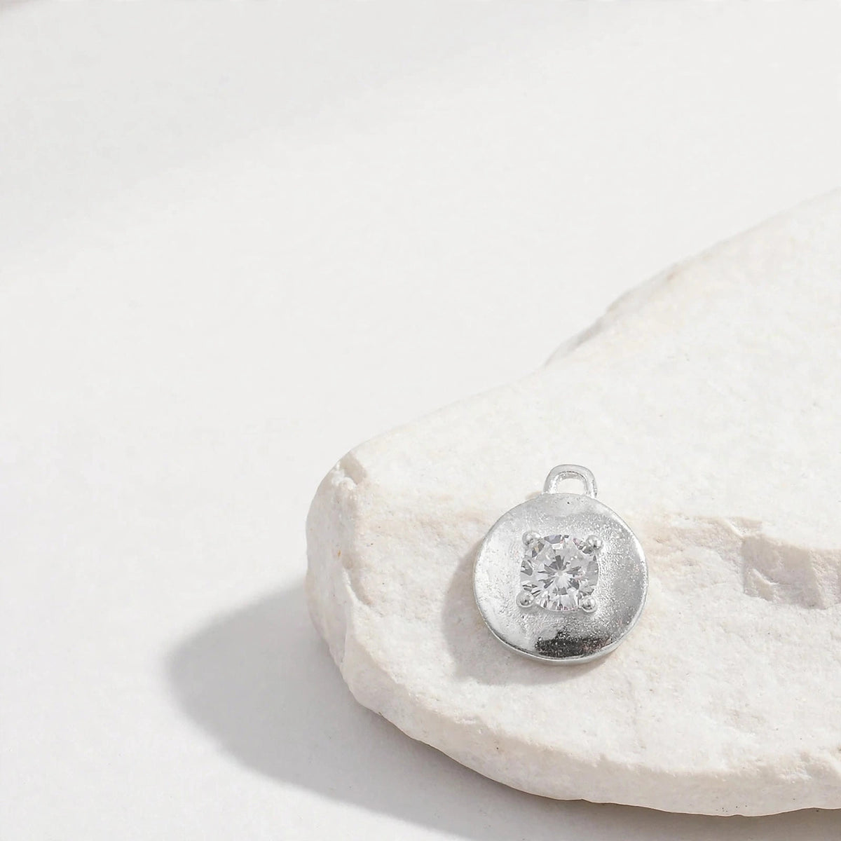 925 Sterling Silver Zircon Pendant Charm – Single Round Micro-Inlaid Button Charm for DIY Jewelry Making Supplies
