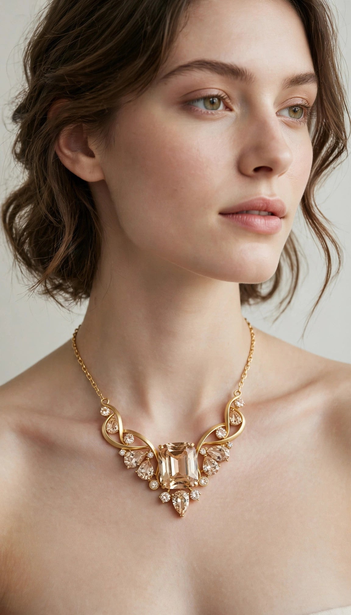 Champagne Topaz Statement Necklace – Handmade Gold Plated Crystal Pendant Necklace for Women Elegant Jewelry Gift for Her