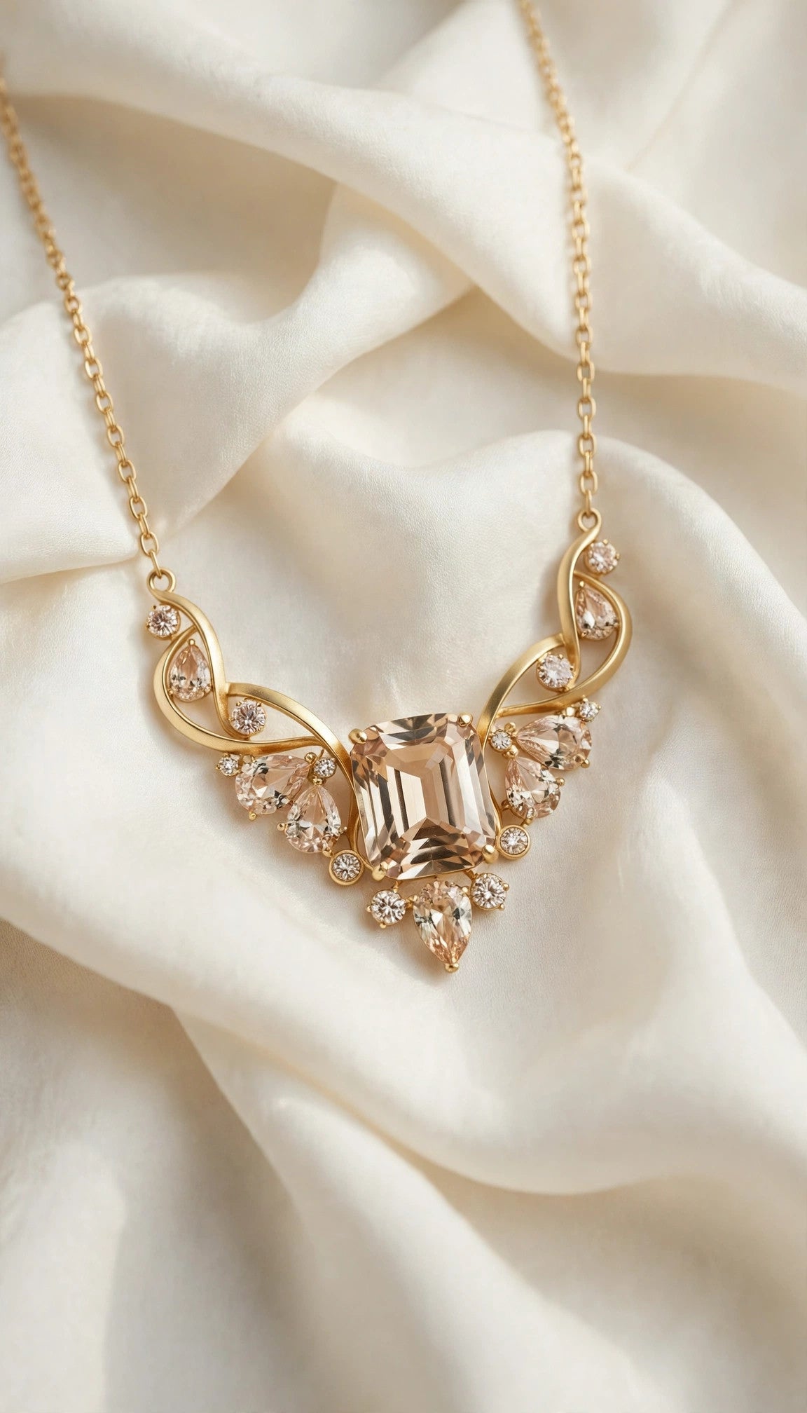 Champagne Topaz Statement Necklace – Handmade Gold Plated Crystal Pendant Necklace for Women Elegant Jewelry Gift for Her